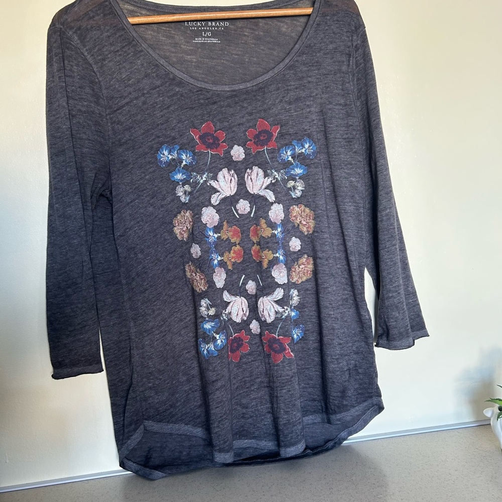 Lucky Brand Gray Floral Soft Tee